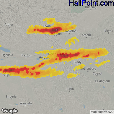 Hail Map for North Platte, NE Region on September 16, 2022