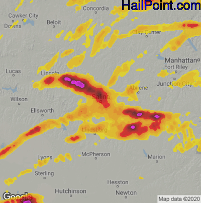 Hail Map for Salina, KS Region on September 17, 2022