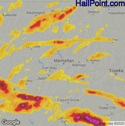 Hail Map for Mahhattan, KS Region on September 17, 2022 