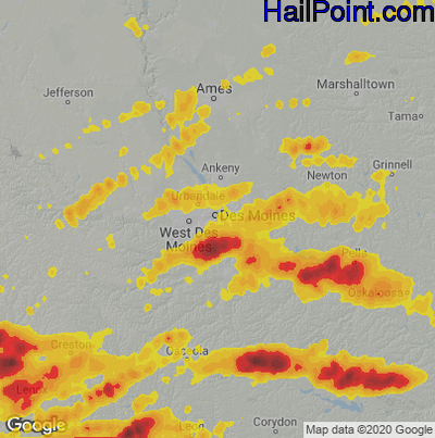 Hail Map for Des Moines, IA Region on September 17, 2022