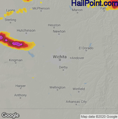 Hail Map for Wichita, KS Region on September 17, 2022