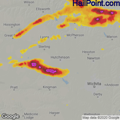 Hail Map for Hutchinson, KS Region on September 17, 2022 