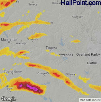 Hail Map for Topeka, KS Region on September 17, 2022