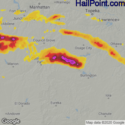 Hail Map for Emporia, KS Region on September 17, 2022 
