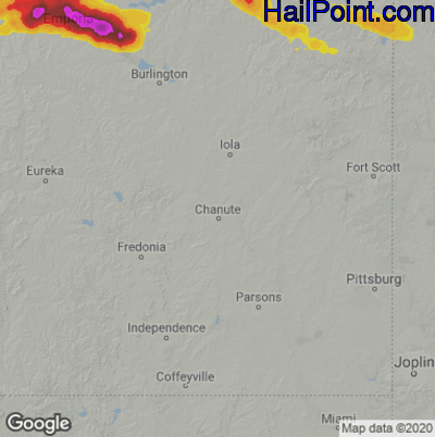 Hail Map for Chanute, KS Region on September 17, 2022