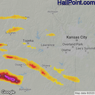 Hail Map for Lawerence, KS Region on September 17, 2022