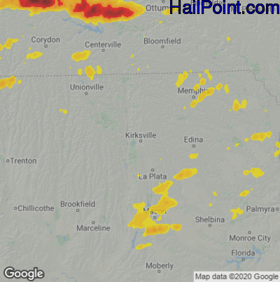 Hail Map for Kirskville, MO Region on September 17, 2022