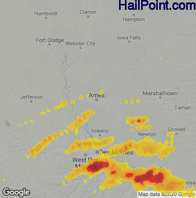 Hail Map for Ames, IA Region on September 17, 2022