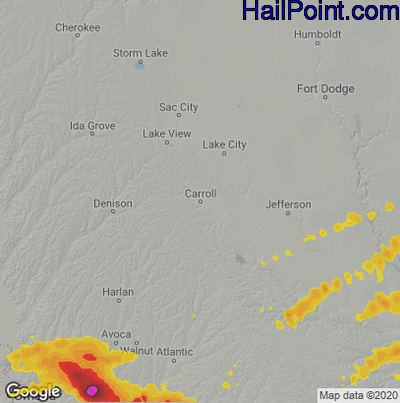 Hail Map for Carroll, IA Region on September 17, 2022