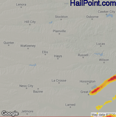 Hail Map for Hays, KS Region on September 18, 2022