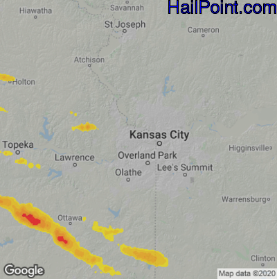 Hail Map for Kansas City, KS Region on September 18, 2022