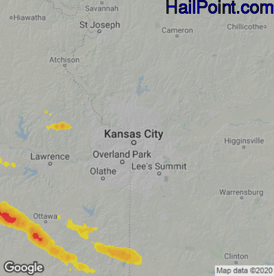 Hail Map for Kansas City, MO Region on September 18, 2022