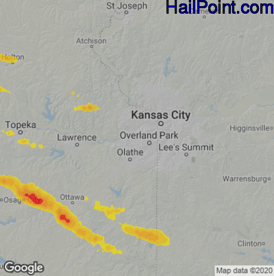 Hail Map for Shawnee, KS Region on September 18, 2022 