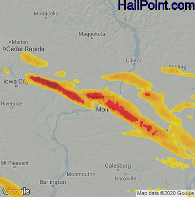 Hail Map for Davenport, IA Region on September 19, 2022 