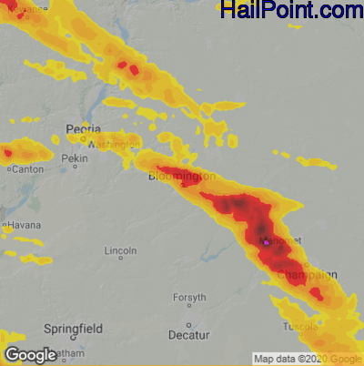 Hail Map for Bloomington, IL Region on September 19, 2022 