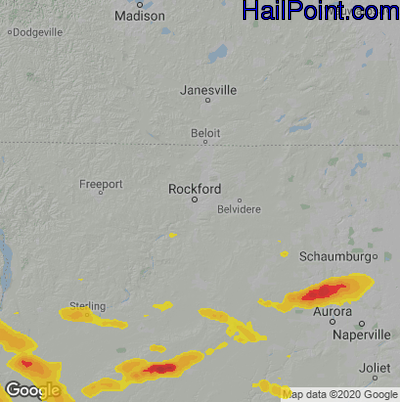 Hail Map for Rockford, IL Region on September 19, 2022