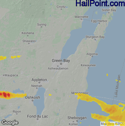 Hail Map for Green Bay, WI Region on September 20, 2022