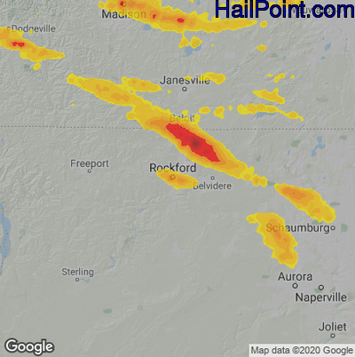 Hail Map for Rockford, IL Region on September 20, 2022 