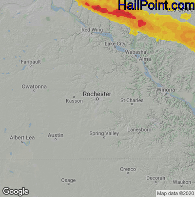 Hail Map for Rochester, MN Region on September 21, 2022