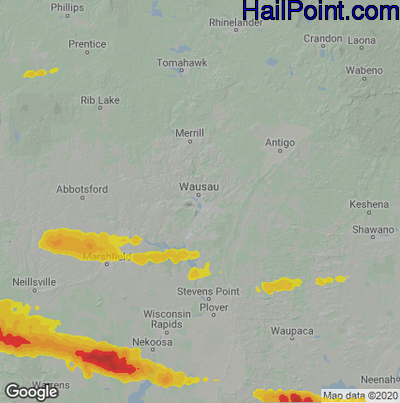Hail Map for Wausau, WI Region on September 21, 2022
