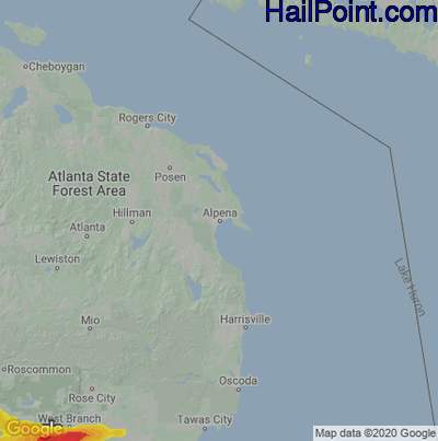 Hail Map for Alpena, MI Region on September 21, 2022