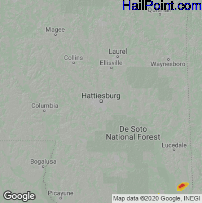 Hail Map for Hattiesburg, MS Region on September 22, 2022