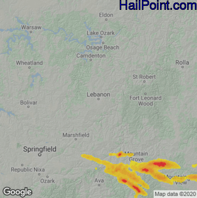 Hail Map for Lebanon, MO Region on September 24, 2022