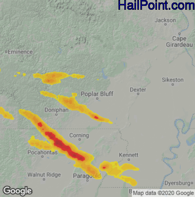 Hail Map for Poplar Bluff, MO Region on September 24, 2022 