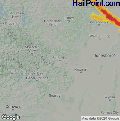 Hail Map for Batestville, AR Region on September 24, 2022