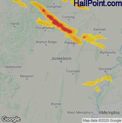 Hail Map for Jonesboro, AR Region on September 24, 2022