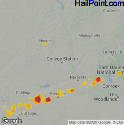 Hail Map for College Station, TX Region on September 25, 2022