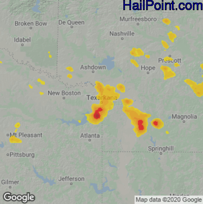 Hail Map for Texarkana, AR Region on September 25, 2022