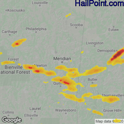 Hail Map for Meridan, MS Region on October 12, 2022