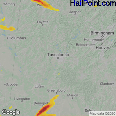 Hail Map for Tuscaloosa, AL Region on October 12, 2022 