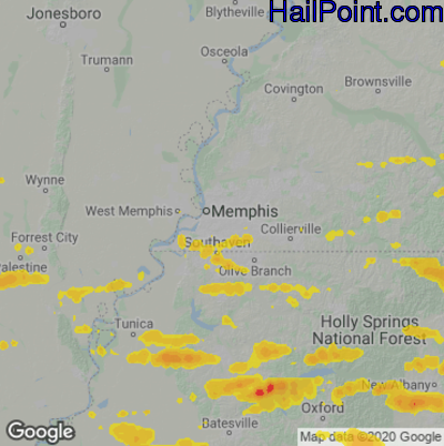 Hail Map for Memphis, TN Region on October 12, 2022