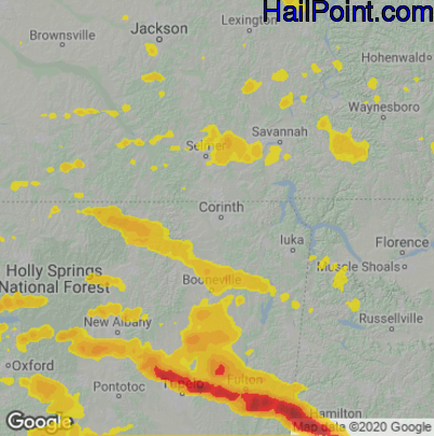 Hail Map for Corinth, MS Region on October 12, 2022