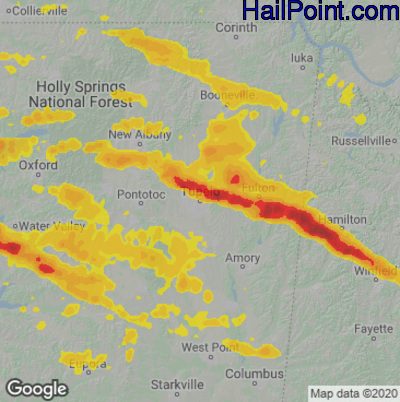 Hail Map for Tupelo, MS Region on October 12, 2022 