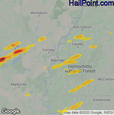 Hail Map for Natchez, MS Region on October 12, 2022