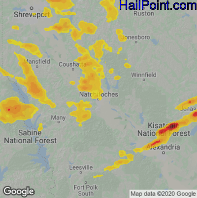 Hail Map for Nachitoches, LA Region on October 12, 2022