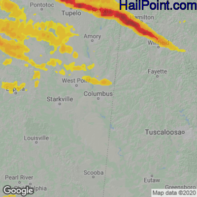 Hail Map for Columbus, MS Region on October 12, 2022 