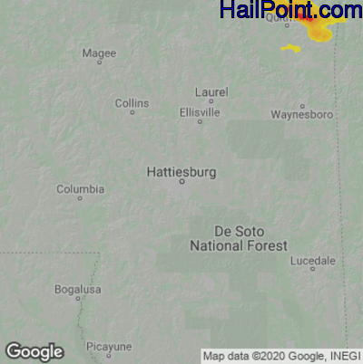 Hail Map for Hattiesburg, MS Region on October 13, 2022