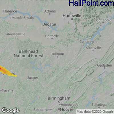 Hail Map for Cullman, AL Region on October 13, 2022