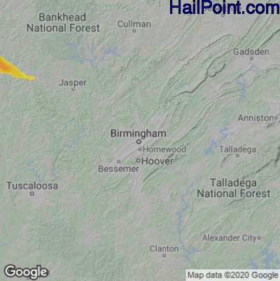 Hail Map for Birmingham, AL Region on October 13, 2022 