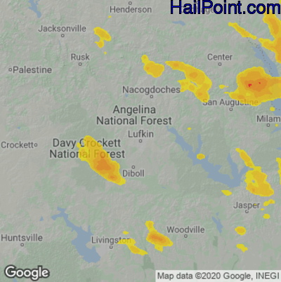 Hail Map for Lufkin, TX Region on October 13, 2022