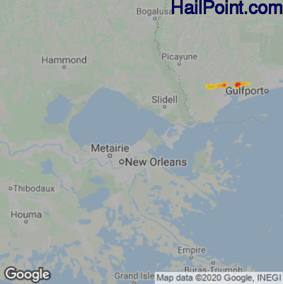 Hail Map for New Orleans, LA Region on October 14, 2022