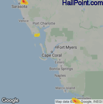 Hail Map for Cape Coral, FL Region on October 15, 2022