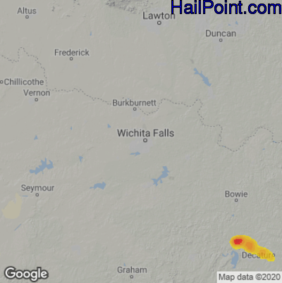Hail Map for Wichita Falls, TX Region on October 15, 2022