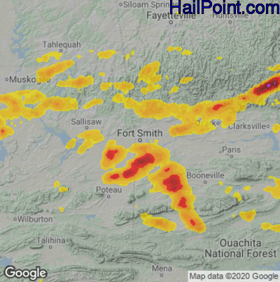 Hail Map for Forth Smith, AR Region on October 15, 2022 