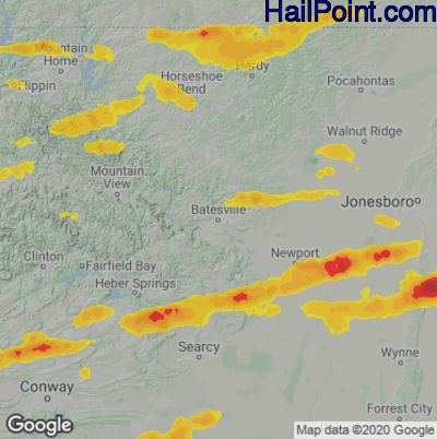 Hail Map for Batestville, AR Region on October 15, 2022 