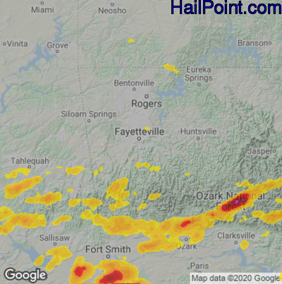 Hail Map for Fayetteville, AR Region on October 15, 2022